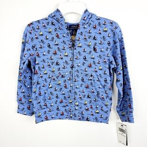 Polo Ralph Lauren Blue Sailboat Zip Up Boys Hoodie NWT